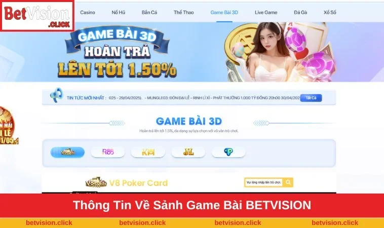 Sảnh game bài BETVISION được đầu tư mạnh thu hút rất nhiều hội viên