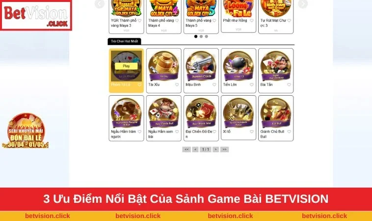 Sảnh game bài BETVISION mang tới cho người chơi 3 ưu điểm nổi bật