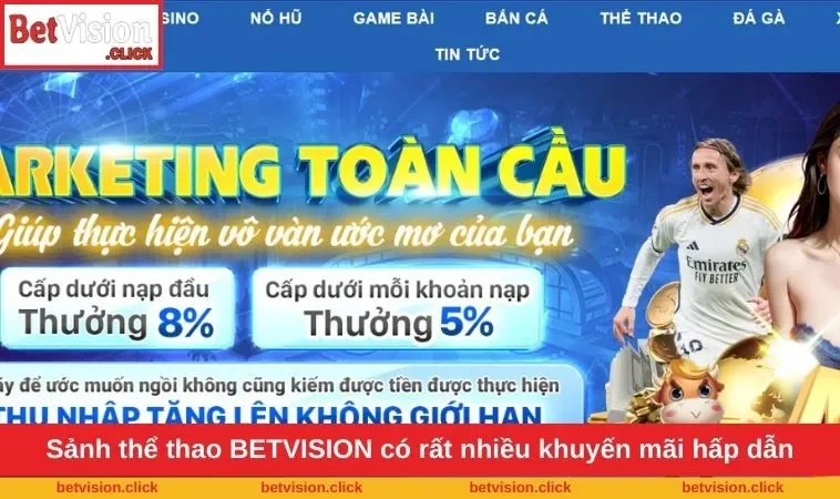 Sảnh thể thao BETVISION có rất nhiều khuyến mãi hấp dẫn